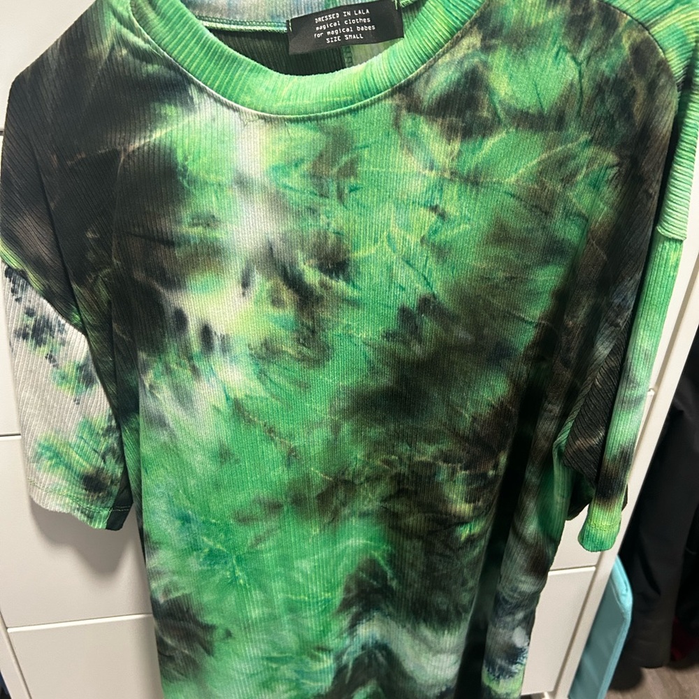 Dressed in LALA Green and Black Tie-Dye Playsuit